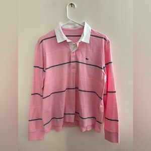 Pink Striped Long Sleeve Polo Shirt-Vineyard Vines-NEW